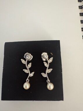 Sterling Silver and Crystal Floral Vine Earrings with Pearl Drops
